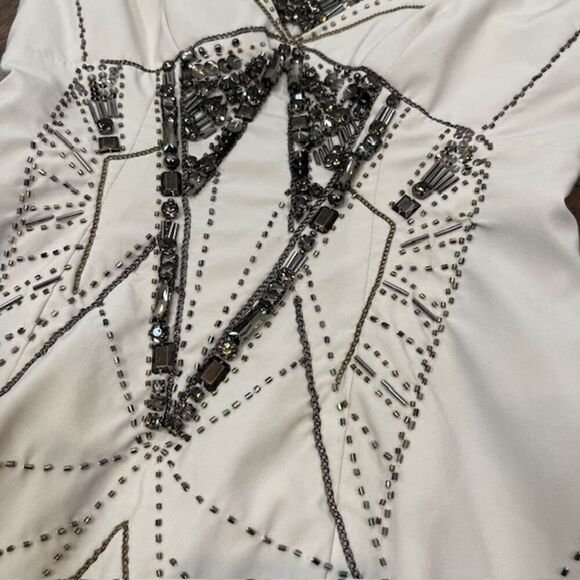Karen Millen Cocktail Dress Strapless Cream with Bronze Embellishments Size 4 - Picture 2 of 15
